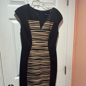 Connected Apparel Black and Tan Sheath Midi Dress